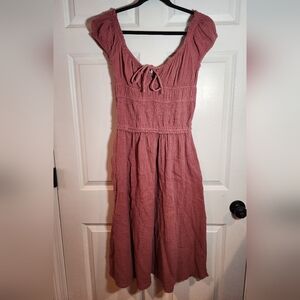 Sim & Sam Blush Pink Crinkle Cotton Short Sleeve Midi Dress Stretchy Large